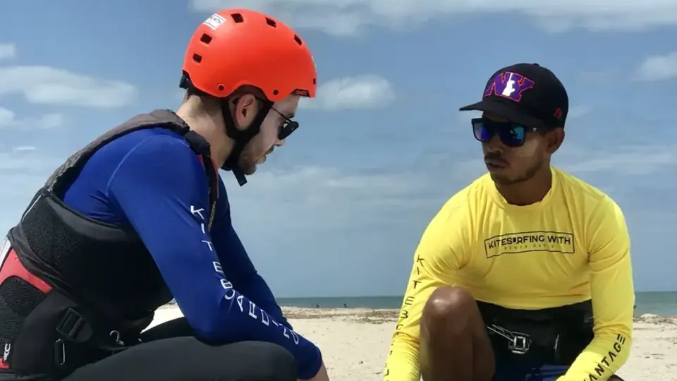 Renzo Viloria during a kitesurfing lesson in Mayapo
